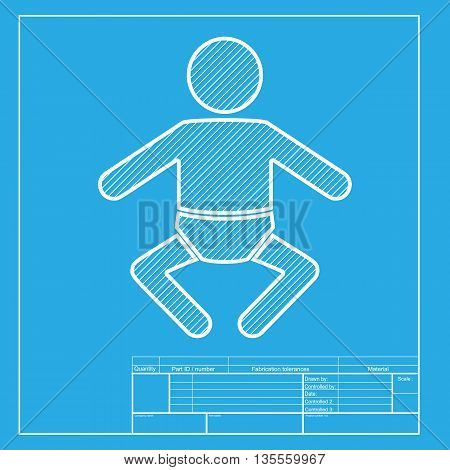 Baby sign illustration. White section of icon on blueprint template.