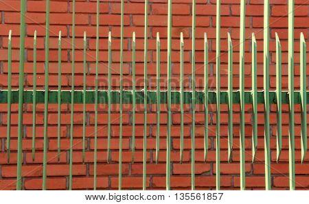 green metal fence. narrow dept of field focuc