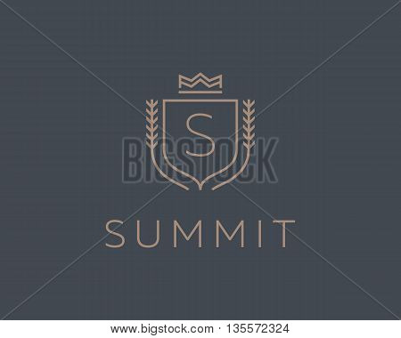 Premium monogram letter S initials ornate signature logotype. Elegant crest logo icon vector design. Luxury shield crown sign