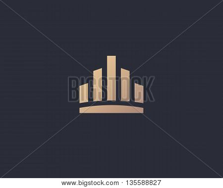 Abstract city town logo icon vector design. Crown symbol. Elegant house hotel architecture logotype. Royal graph diagram king premium emblem.