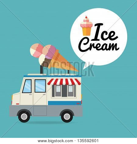 Delicius Food represented by ice cream with truck icon over pastel and flat background