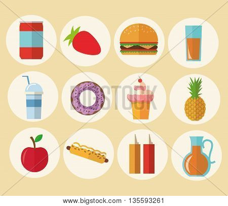 Delicius Food represented by variety of food icon over pastel and flat background