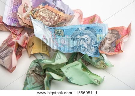 Ukrainian currency hryvnia on a white background.