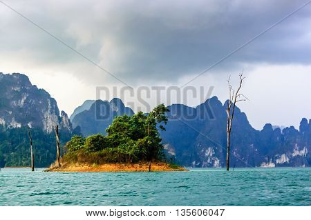 Island on Cheow Lan Lake, Khao Sok National Park in Surat Thani Province, southern Thailand