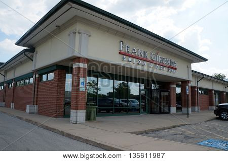 NAPERVILLE, ILLINOIS / UNITED STATES - JULY 23, 2015: One may have one's hair cut, and enjoy many other spa services, at the Frank Gironda Salon & Day Spa, in a Naperville strip mall.