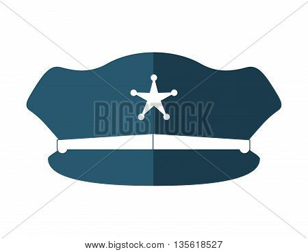 Justice and law represented by hat of policeman over isolated and flat background