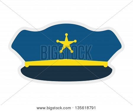 Justice and law represented by policeman hat over isolated and flat background
