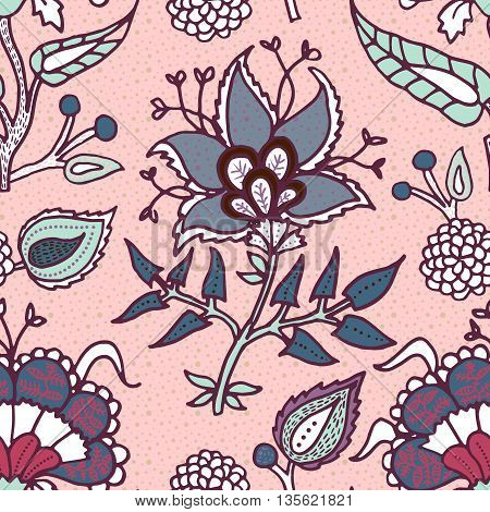 Indian National paisley ornament for cotton linen fabrics. Tribal flowers seamless pattern. Bohemian ornament for taps. Texture for wrapping skins smartphones textile wallpapers surface design