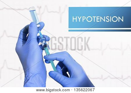 Stop hypotension. Syringe is filled with injection. Syringe and vaccine