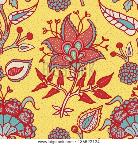 Indian National paisley ornament for cotton linen fabrics. Tribal flowers seamless pattern. Bohemian ornament for taps. Texture for wrapping skins smartphones textile wallpapers surface design