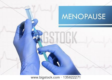 Stop menopause. Syringe is filled with injection. Syringe and vaccine