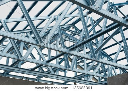 Structure of steel roof frame for construction.