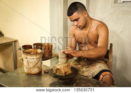 Trinidad Cuba - January 14 2016: Potter House or Casa del Alfarero run by Daniel Chichi Santander. Trinidad has a proud tradition of pottery and a local potter shows his craft and work
