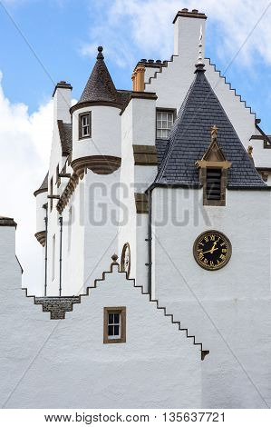 Perthshire Scotland - July 27 2012: Blair Atholl the Blair castle home of the Duke of Athool.