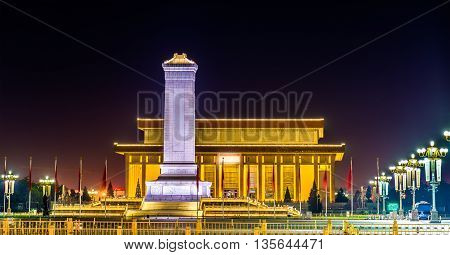 Monument to the People's Heroes and Mausoleum of Mao Zedong on Tiananmen square in Beijing, China