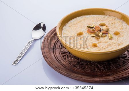 sweet Kheer or khir payasa, gil-e-firdaus, fereni also known as Sheer Khurma Seviyan, popular sweet dish