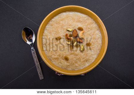 sweet Kheer or khir payasa, gil-e-firdaus, fereni also known as Sheer Khurma Seviyan, popular sweet dish