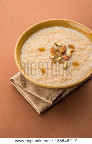 sweet Kheer or khir payasa, gil-e-firdaus, fereni also known as Sheer Khurma Seviyan, popular sweet dish
