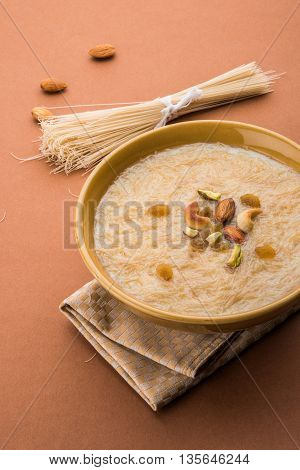 sweet Kheer or khir payasa, gil-e-firdaus, fereni also known as Sheer Khurma Seviyan, popular sweet dish