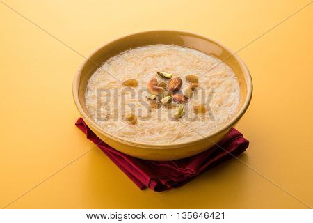 sweet Kheer or khir payasa, gil-e-firdaus, fereni also known as Sheer Khurma Seviyan, popular sweet dish