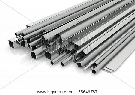Metal products for building on a white background. Building materials. 3d illustration