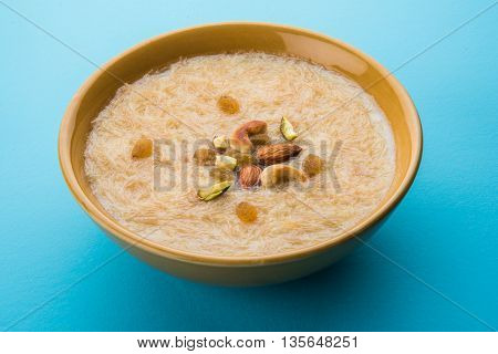 sweet Kheer or khir payasa, gil-e-firdaus, fereni also known as Sheer Khurma Seviyan, popular sweet dish