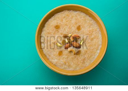 sweet Kheer or khir payasa, gil-e-firdaus, fereni also known as Sheer Khurma Seviyan, popular sweet dish