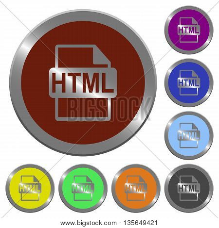 Set of color glossy coin-like HTML file format buttons.