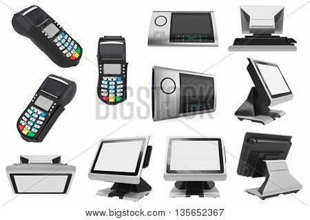 Set POS terminal white on background. 3D Graphic