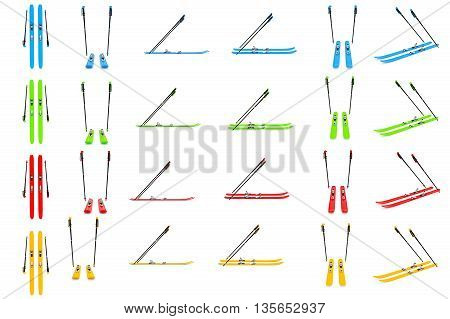 Set sports skiing, ski poles color. 3D graphic