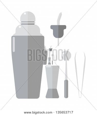 Classic cocktail barman drinks shaker vector illustration. Barmen drinks shaker bar alcohol cocktail party beverage. Aluminum celebration shiny isolated steel equipment barmen drinks shaker.