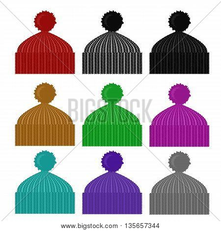 Winter Colorful Knitted Cap Collection. Colored Hat Set