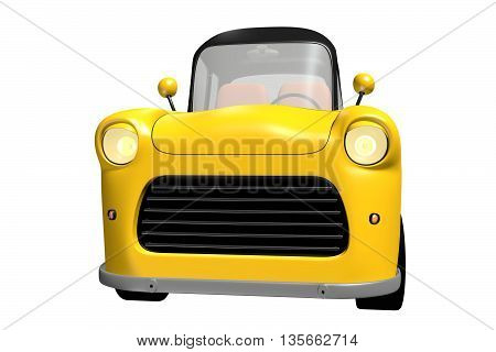 Yellow toy car with black roof isolated on white background. 3D illustration.