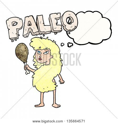 freehand drawn thought bubble textured cartoon woman on paleo diet