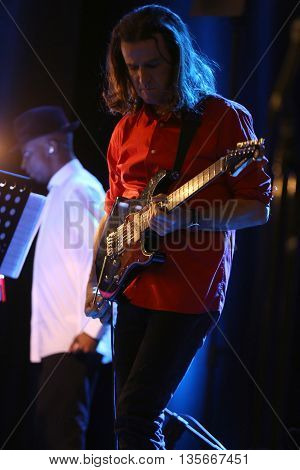 CRACOW POLAND - MARCH 16 2016: Billy Cobham Band live on stage in ICE Cracow Poland