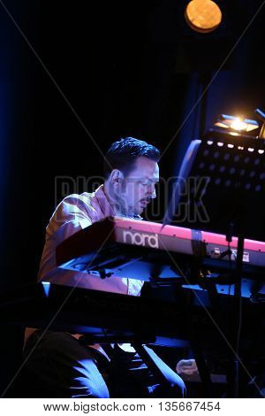 CRACOW POLAND - MARCH 16 2016: Billy Cobham Band live on stage in ICE Cracow Poland