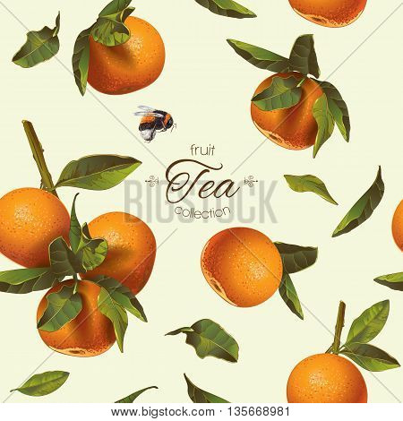 Vector citrus tea seamless pattern with orange and mandarin.Background design for tea, juice, cosmetics, baking, candy and sweets with citrus filling, jam, grocery.Best for print,