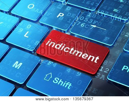 Law concept: computer keyboard with word Indictment on enter button background, 3D rendering