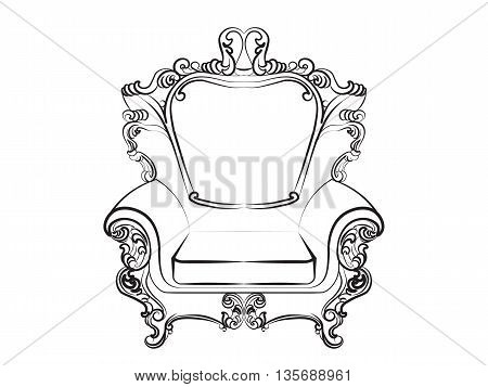 Royal Imperial Armchair in Rococo style with damask luxurious ornaments. Vector