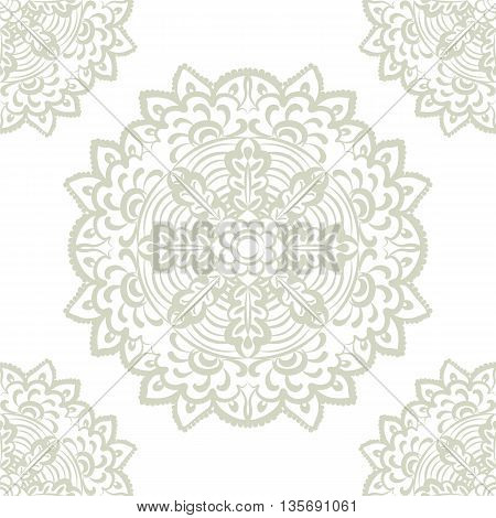 Vector floral round element in Eastern style. Ornamental lace pattern for wedding invitations and greeting cards backgrounds fabrics textile. Lint green color