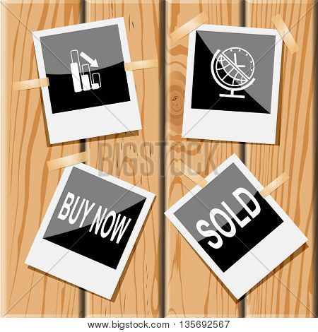 Business set.Photo frames on wooden desk. Vector icons.