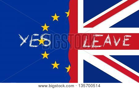 vector illustration of United Kingdom and european flag with word leave isolated background