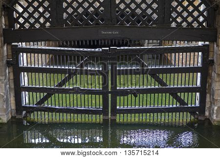 A view of the historic Traitors Gate at the Tower of London.
