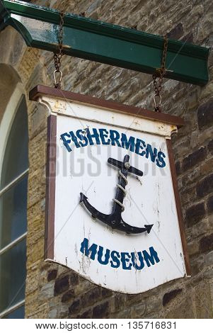 HASTINGS UK - APRIL 1ST 2016: The sign on the exterior of the Fishermens Museum in Hastings on 1st April 2016.