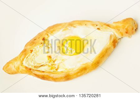 Khachapuri Georgian Cheese Pie and Egg. Adjarian Khachapuri