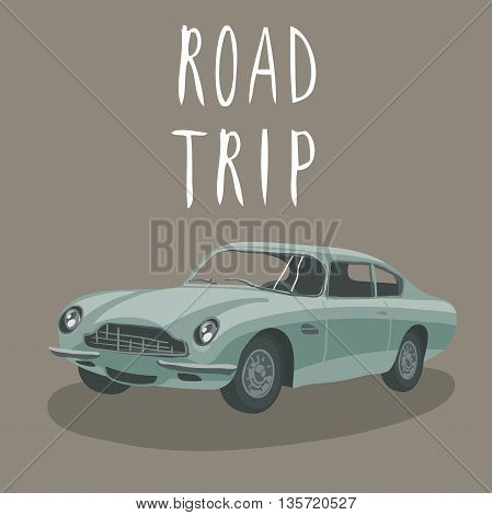 Silver retro car isolated. Vector illustration. Cartoon car