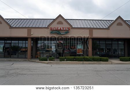 SHOREWOOD, ILLINOIS / UNITED STATES - AUGUST 30, 2015: One may eat authentic Chicago style pizza at Rosati's restaurant in Shorewood's Apple Tree Plaza.