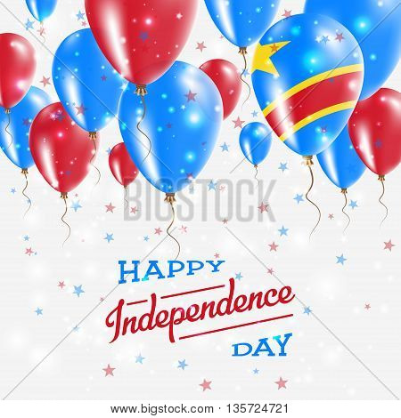 Congo, The Democratic Republic Of The Vector Patriotic Poster.. Independence Day Placard With Bright