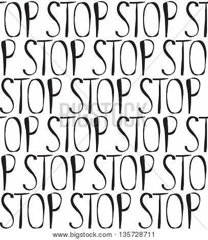 Seamless Pattern With Repeated Word Stop