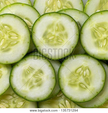 Pile Of Green Cucomber Slices, Close Up